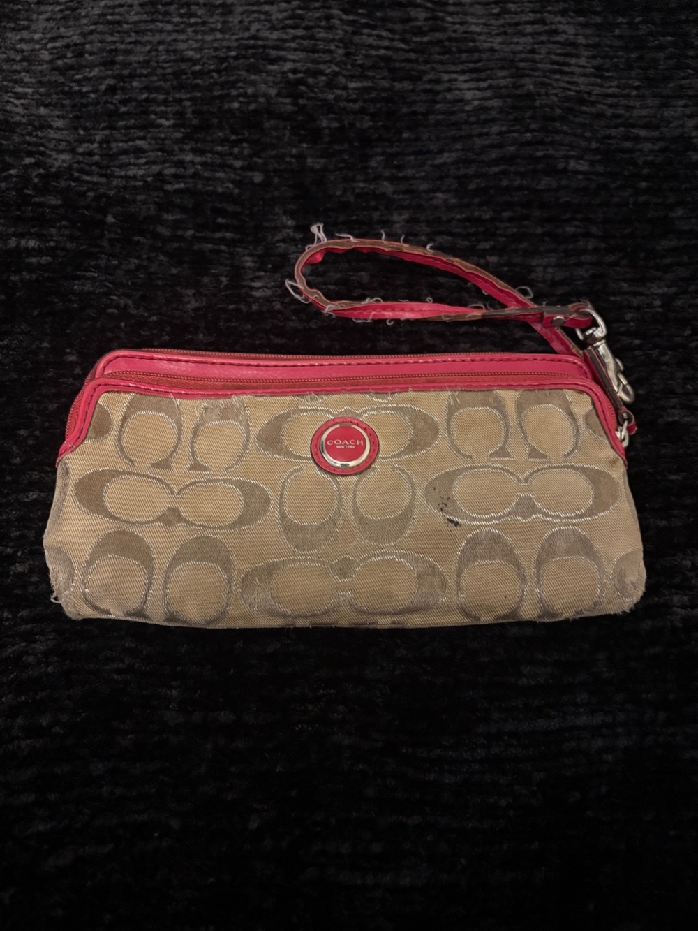 Coach VINTAGE Brown & Pink Wristlet Wallet with Classic Coach Logo Pattern